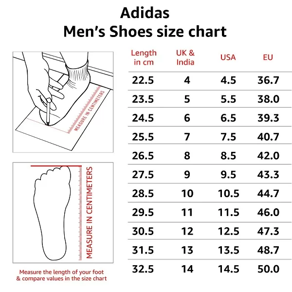 Bảng quy đổi size giày Adidas Nam