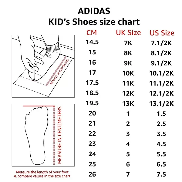 Bảng quy đổi size giày Adidas trẻ em